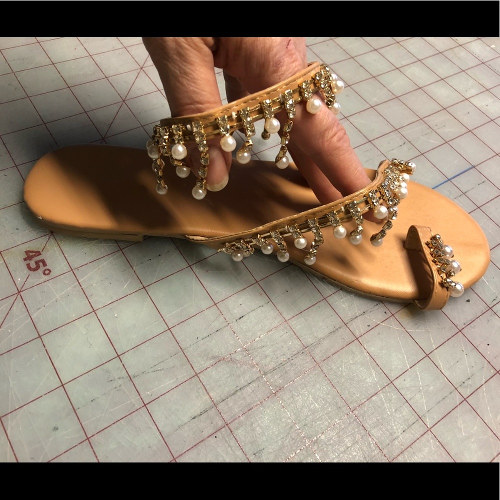 Rhinestone and pearl beige sandals